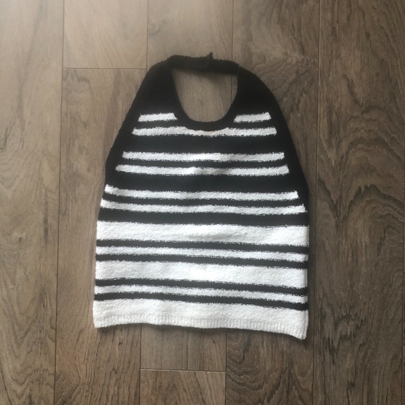 Bisou Bisou black and white striped halter top - Picture 1 of 4